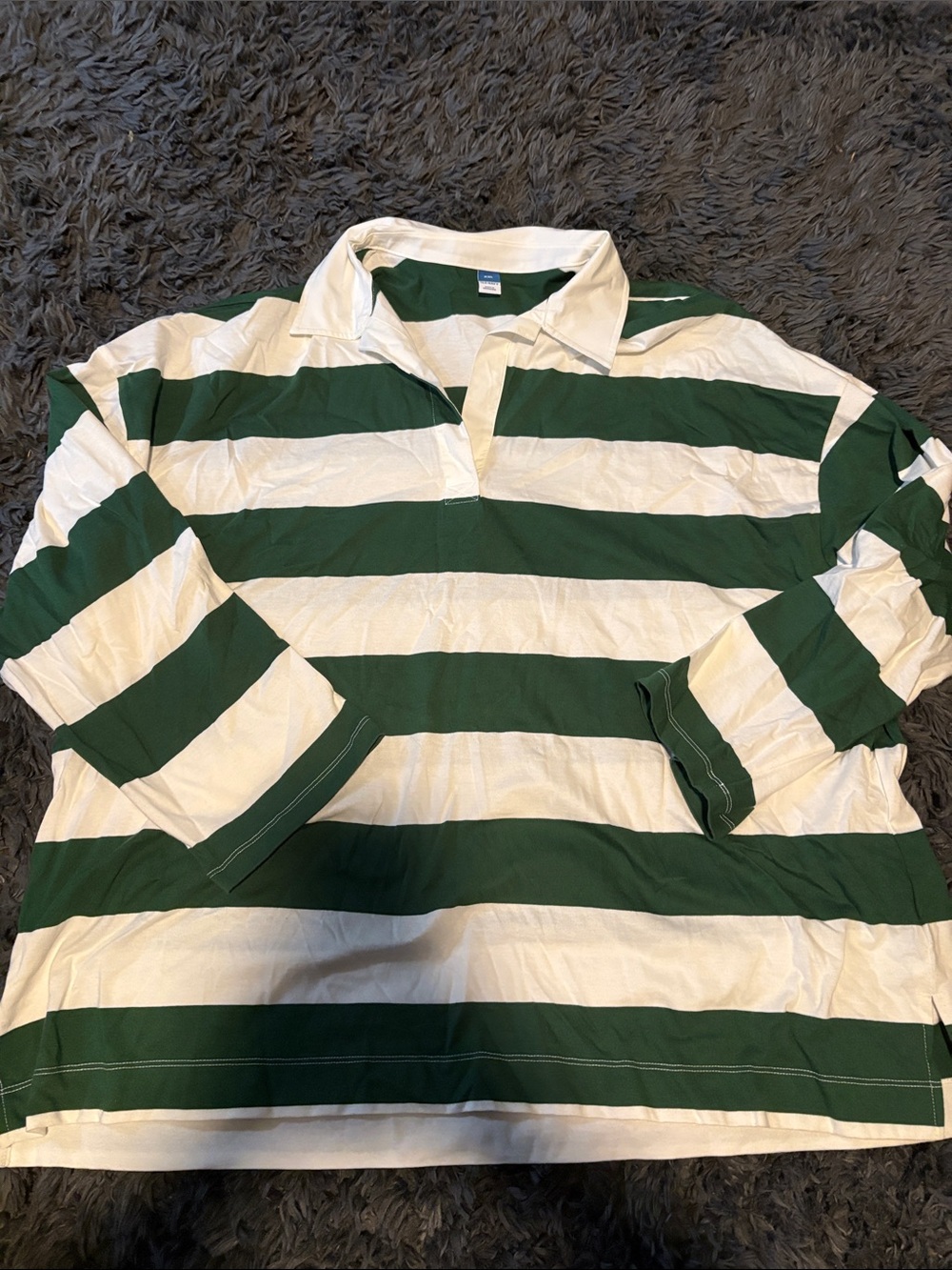 Green and White Striped Rugby Polo Shirt